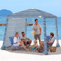 Qipi Beach Cabanas for Sand, Beach Canopy with Sandbags & Side Wall for Family, Easy Set Up Sun Shelter, UPF 50+ UV Protection with Roof Vent - color: 8' x 8' Sailor Stripes Dual-Fold