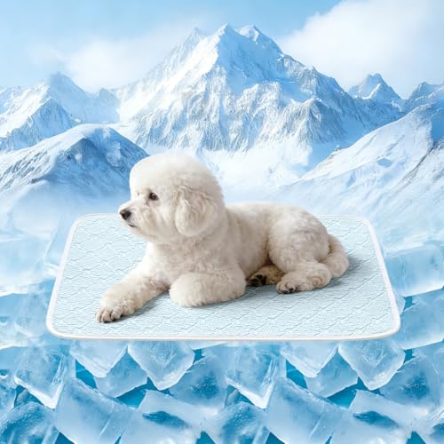 Dog Cooling Mat - Instant 6-12°F Drop, Cooling Mat for Pets Q-MAX >0.5 & Machine Washable, Anti-Slip Bottom, Cool Relief Bed for Dogs & Cats Light Blue 28" x 22" - color: Light Blue, size: M (28" x 22")