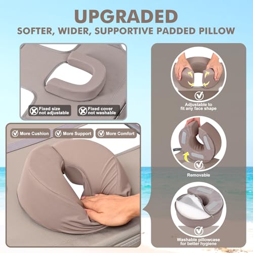 3 in 1 Women Comfort Backpack Beach Tanning Lounge Chair with Cushion Face Hole Softer Padded Adjustable Washable, Folding Layout Sun Chair for Adults Outside Reading Sunbathing Poolside, 6 Position - color: Beige / 1 Pack
