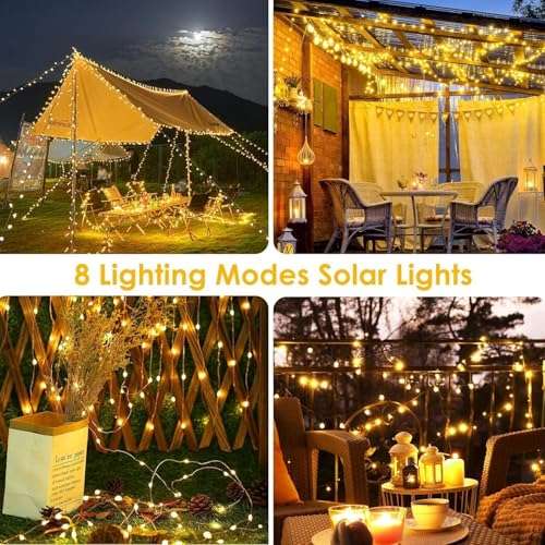 Extra-Long Solar String Lights for Outside, 4 Pack 400LED Solar Fairy Lights Outdoor Waterproof, Copper Wire with 8 Modes Solar Twinkle Lights for Tree Garden Party Patio Xmas Decor (Warm White) - color: Warm White, size: 4 Pack-400LED