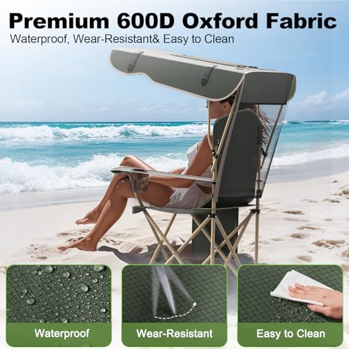 VTOY Portable Camping Chair with Canopy - Folding Chair with Canopy, Durable 600D Oxford Canopy Chair for Camping, Beach, Picnics, Fishing & Sports - color: 2pack Olive Green