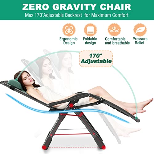 LILYPELLE Zero Gravity Chair, Premium Lawn Recliner Folding Portable Chaise Lounge with Detachable Headrest and Cup Holder, Reclining Patio Lounger Chair - color: Cool Green, style: Zero Gravity Chair