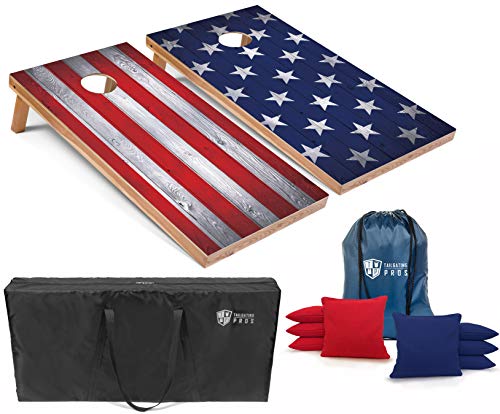 Tailgating Pros Regulation Cornhole Boards Flag Set - Includes 8 Bean Bags, Carrying Cases, and 4'x2' Corn Hole Toss Game w/Ring Light - color: Deconstructed Flag