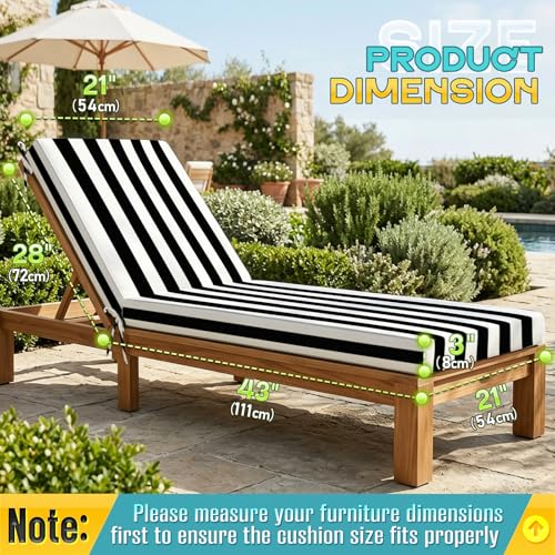 Folding Long Bench Cushion – Outdoor Cushioned Foam Pad for Pool, Patio, Beach, Lawn & Camping | Thick Padding, Lightweight & Easy to Store | Versatile Lounge Mat (2, Black White Stripe（72X21X3in）) - color: Black White Stripe（72x21x3in）