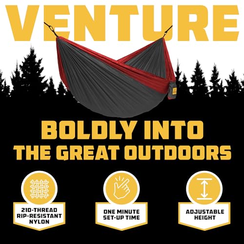 Wise Owl Outfitters Camping Hammock – 500lbs Portable Hammock with Tree Straps - Travel, Backpacking, Hiking, Outdoors Camping Gear - Single or Double - color: Charcoal & Red, size: Single