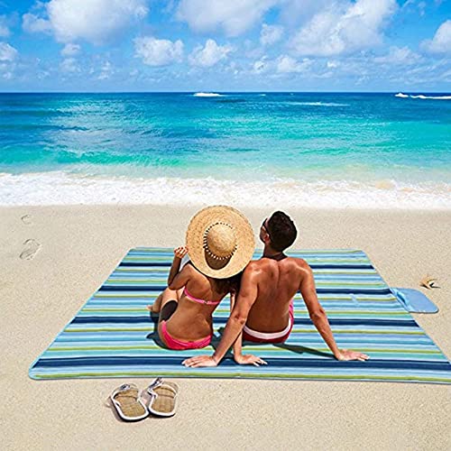 K Y KANGYUN Beach Blanket Outdoor Picnic Blankets Mat 80"x60" Extra Large Waterproof Sand Proof Camping Blanket Lightweight Folding Portable Travel Blanket for Family Park Beach Grass (Blue Line) - color: Blue Line