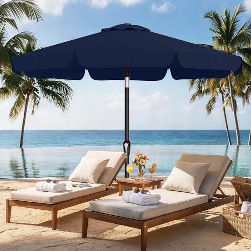 AreShark 9FT Valance Patio Umbrella, Outdoor Table Umbrella with Tilt and Crank, Outdoor Market Umbrellas W/ 8 Sturdy Ribs UV Protection for Garden, Deck, Backyard and Pool, Navy - color: Navy, size: 9 FT