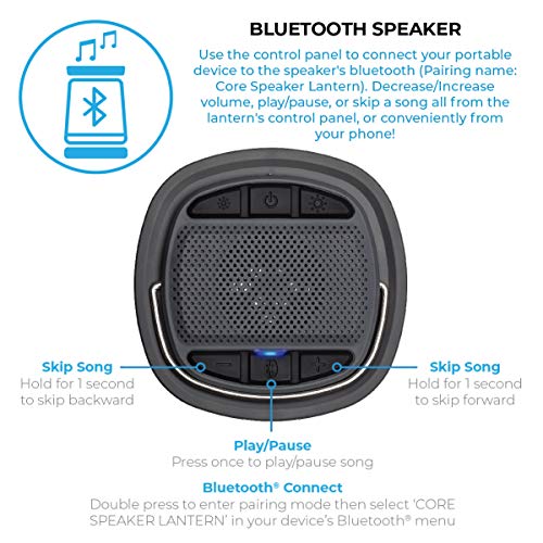 CORE 1250 Lumen Rechargeable Bluetooth Speaker Lantern with USB Output, Charges Phones