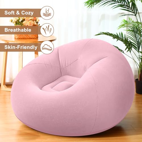Realspring 6 9 12 Pcs Inflatable Bean Bag Chairs for Adults with Electric Air Pump, Blow up Couch Folding Portable Inflatable Couch Lazy Sofa for Outdoor Movie Night Camping(Pink,6 Pcs) - color: Pink
