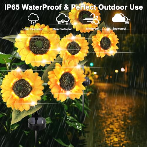 Solar Lights Outdoor Decorative, Upgraded 2 Pack with 6 Solar Sunflower Lights, Waterproof Outdoor Garden Decor, Auto On/Off Solar Lights for Patio, Yard & Pathway Decor