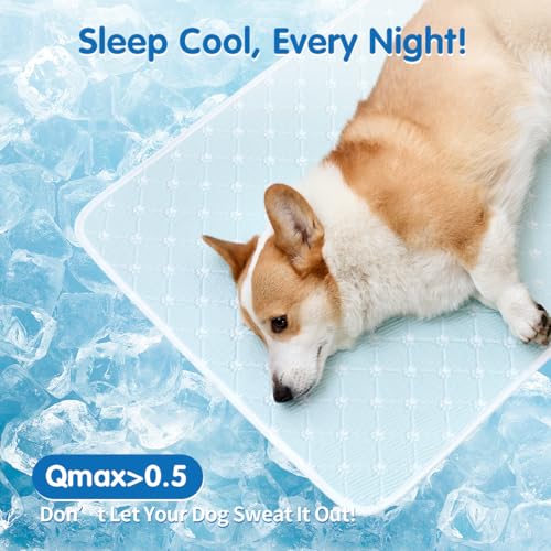 Dog Cooling Mat - Instant 6-12°F Drop, Cooling Mat for Pets Q-MAX >0.5 & Machine Washable, Anti-Slip Bottom, Cool Relief Bed for Dogs & Cats Light Blue 24" x 18" - color: Light Blue, size: S (24" x 18")