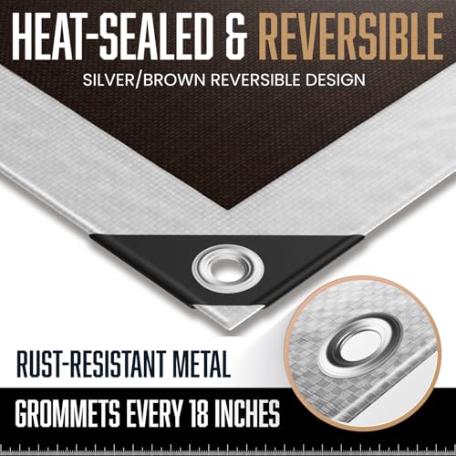 (2 Pack) 10x12 Heavy Duty Tarp, 10 Mil Thick, Waterproof, Tear & Fade Resistant, High Durability, UV Treated, Grommets Every 18 Inches. (Silver/Brown - Reversible) (10' x 12 Feet - 2 Pack) - size: 10x12 - 2 Pack