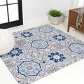 JONATHAN Y Mediterranean Medallion Indoor Outdoor Square Area Rug 5X5 Blue/Gray, Boho for Backyard, Patio, Porch, Easy-Cleaning, High Traffic, Pet-Friendly, Non-Shedding (AMC101A-5SQ) - size: 5'3" x 5'3" (Square)