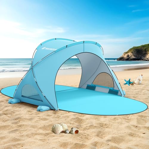 Raynesys Beach Tent Sun Shelter, Beach Shade Tent with UPF50+ UV Protection, Sun Shelter for 1-4 Person, Beaches Shade with 2 Zippered Doors, Portable Tents for Camping Fishing, Light Blue - color: Light Blue, size: For 4 Person