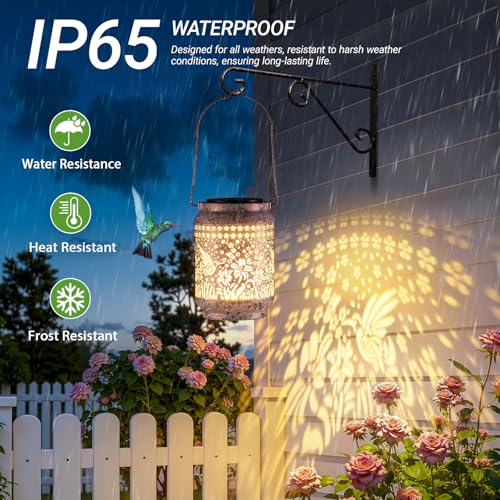 KOOPER 2 Pack Solar Lanterns Outdoor Waterproof Mothers Day Gifts for Women Mom Grandma, Metal Sunflower Hanging Solar Lantern Outdoor, 2 Modes Outdoor Decoration for Yard, Patio, Garden, Porch - size: White, style: Sunflowers