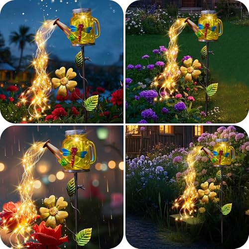 SRNPMIU Solar Watering Can Light, Yard Outdoor Decor Lights, IP65 Waterproof, Hanging Dragonfly Garden Light, Outside Garden Flower Bed Decor, Women Gift, Birthday Gifts - color: Yellow-Dragonfly
