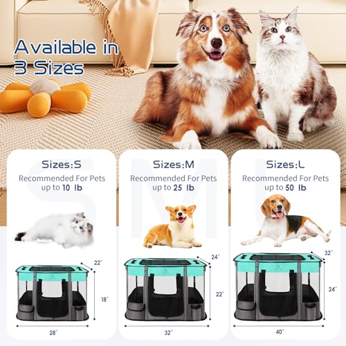 Dog Playpen,Pet Playpen,Foldable Dog Cat Playpens,Portable Exercise Kennel Tent Crate,Water-Resistant Breathable Shade Cover, Indoor Outdoor Travel Camping Use for Small Animals with Carrying Case(M) - color: Green, style: Medium (32"x24"x22")