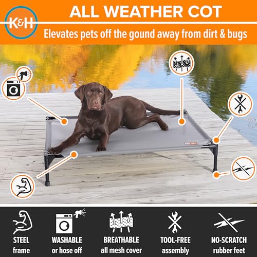 K&H Pet Products Elevated Outdoor Dog Cot Bed, Raised Cooling Bed with Washable Breathable Mesh for Large Dogs, Portable Raised Platform Pet Bed, Heavy Duty Metal Frame Hammock Bed, Large, Gray - color: Gray Mesh, size: Large 42"L x 30"W