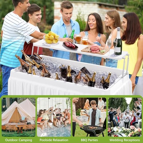 LHBcraft Outdoor Ice Cooler Folding Table with Extra Storage Shelf,Ice Tables for Parties with Drain,Cooler Server for Camping, Picnic, Wedding, BBQ (White) - color: 2 Tier-white Ivory