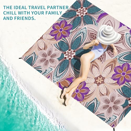Beach Blanket 78''×110'' Suits 1-7 Adults Waterproof Sandproof Oversized Lightweight Sand Free Beach Blanket Large Picnic Mat for Travel Camping Picnic Hiking - color: Boho Floral, size: 78''x110''