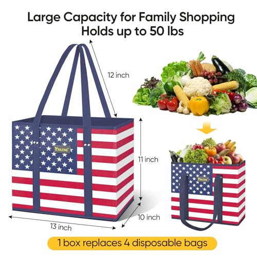 BALEINE 3Pk Reusable Grocery Bags, Foldable Shopping Bags for Groceries with Reinforced Bottom & Handles (Patriot Celebration) - color: Patriot Celebration, size: 3 Pack