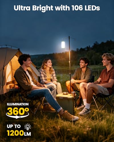 Glocusent 106 LED Camping Lights, Up to 80Hrs, 5000mAh Camping Lantern Rechargeable with 5 Brightness 3 Modes & SOS, IP68 Waterproof, Max 1200LM, Lanterns for Power Outages Hiking Emergency Hurricane - color: Green