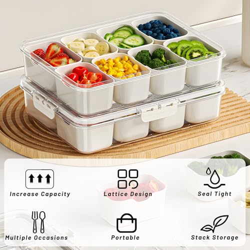 Snack Box Container with Insulated Cooler Bag, Divided Serving Tray with Lid and Handle Beach Essentials, Snackle Box Veggie Fruit Tray with 8 Compartments & 8 Forks & 2 Spoon - size: Medium