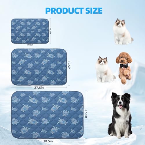 Homimp Dog Cooling Mat,15.5" x 19.5"Thicken Self-Cooling Mat for Dog&Cat,Internal Waterproof& Endothermic,Washable Pet Ice Cool Pad Blanket,Pet Sleeping Pad for Indoor Outdoor in Summer, Non-Toxic - color: Navy Blue Sea Turtle, size: Small 15.5IN x 19.5IN