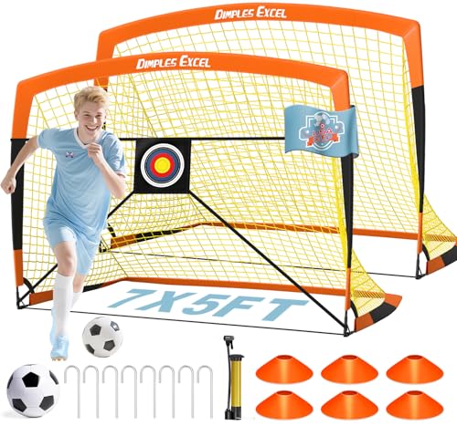 Dimples Excel Soccer Goals Kids Net for Backyard 7x5, 5x3.6, 4x3, 3x2.2 FT - style: 7x5 FT, 2 Set