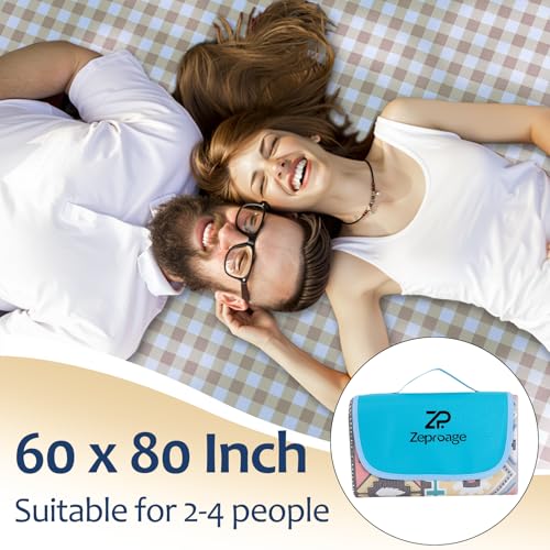 Waterproof Picnic Blankets, 60" x 80" Picnic Mat Outdoor Portable Travel Camping Bordeaux Blue