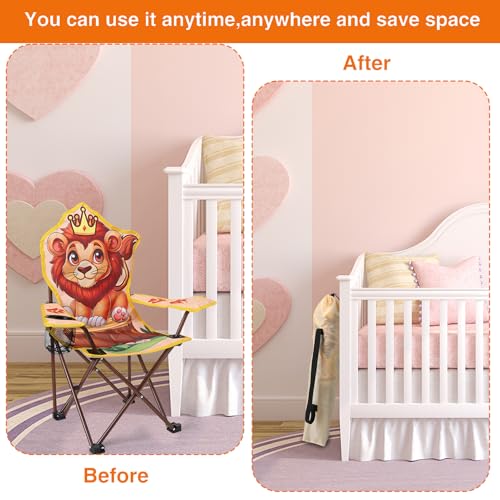 KABOER Kids Outdoor Folding Lawn and Camping Chair with Cup Holder and Carrying Bag, Children's Camping Chairs - color: Lion
