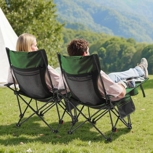 VEVOR 2-in-1 Reclining Camping Chair with Footrest for Adults, 4 Adjustable Positions, Portable Folding Lounger, Lightweight Mesh Beach Chair Supports 220lbs, Heavy Duty Camp Chairs Outdoor, Green - color: Green