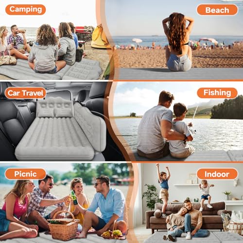 Car Air Mattress Bed: Inflatable Back Seat Air Mattress for Car, Thickened Camping Sleeping Pads with 2 Pillows & Air Pumps, Fits Sedan/Truck/SUV, Grey - color: Grey, size: Car Air Mattress