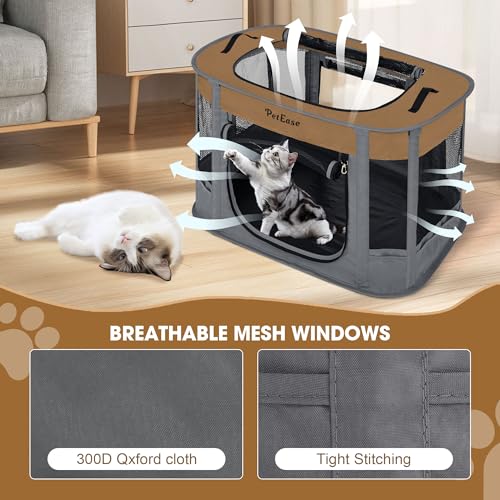 Portable and Foldable Cat Playpen Dog Playpen Small Animal Playepn with Waterproof Bottom, Foldable Pet Cage for Rabbit Puppy Hamster, Indoor/Outdoor Use - color: Brown