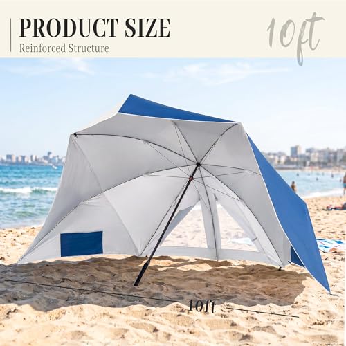 UPWELL Beach Tent Easy Set Up Canopy Sun Shelter Shade with UPF 50+UV Protection Portable Beach Umbrella Outdoor Sunwall with Sand Pockets for Fishing Backyard Camping(Navy Block) - color: Navy Block