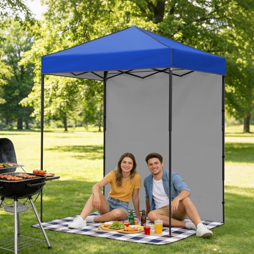6x4 Pop Up Canopy Tent with One Wall Panel, Instant Portable Beach Canopy, Outdoor Tent with Carry Bag for Camping, Sports, Tailgating, Events, Blue - color: Blue, size: With One Wall