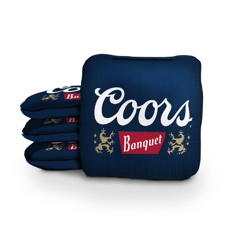 Slick Woody's Official Brand Beer + American Flag Cornhole Bags – Resin-Filled Tournament Performance with Dual Sided Professional Use Fabric- Set of 4 - color: Coors Banquet Navy
