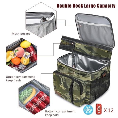 MIYCOO Lunch Bag & Lunch Box for Men Women, Double Deck Leakproof Insulated Soft Large Adult Camping Cooler bag for Work, Beach, Picnic, Travel (Camouflage, 15L) - color: Camouflage