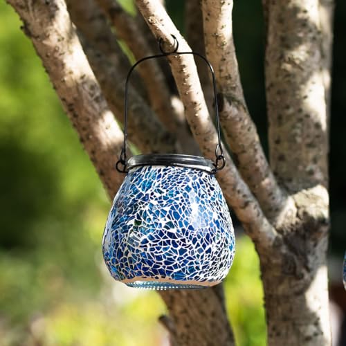 Stargarden Mosaic Solar Lantern ,Outdoor Hanging Waterproof Mosaic Light Solar Table Lamp for Garden ,Patio,Yard Decor (Blue ) - color: Blue Starryfill
