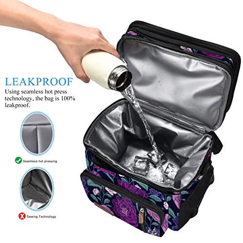 MIYCOO Lunch Bag & Lunch Box for Women Men, Double Deck Leakproof Insulated Soft Large Adult Camping Cooler bag for Work, Beach, Picnic, Travel (Purple Flower, 15L) - color: Purple Flower