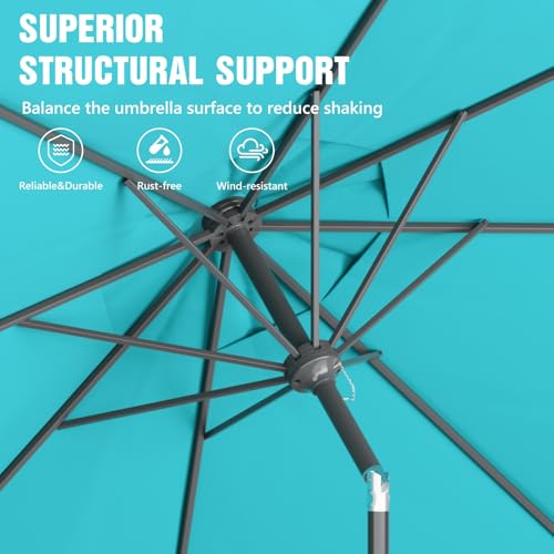 Outdoor Patio Umbrella, Table Umbrella with Push Button Tilt and Crank, 8 Ribs Market Umbrella - color: Blue-Steel Ribs, size: 9FT