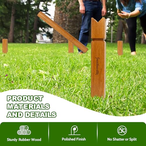 SunNordik Kubb Yard Game Set, Giant Viking Chess Outdoor Tossing Game with Carry Bag, Rubber Wood Backyard Lawn Game for Kids & Beginner - color: Yellow Brown