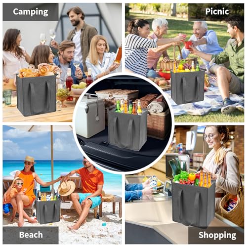 Insulated Grocery Bags with Zippered top Frozen Food Shopping Groceries Travel Insulated Tote Cooler Thermal Bags - color: Gray