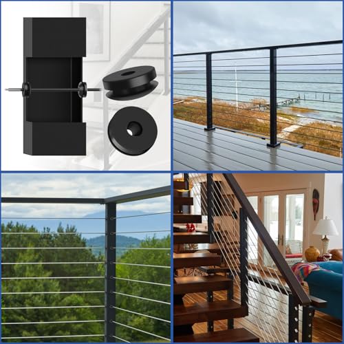 100Pack Black Rubber Grommets Level Stairs Angle Protector Sleeves, Cable Railing Kits for 25-35 Degree Metal Post, 1/8" 5/32" 3/16" Stainless Steel Black Cable Rubber Grommets