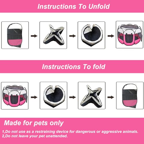 Portable Pet Puppy Dog Cat Playpen, 8-Panel Indoor/Outdoor Puppy Pen with Shade Cover & Travel Bag - Waterproof Dog Cat Tent - color: Pink, style: Large(45"x45"x24" with free bonus)