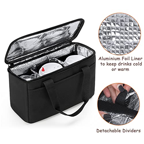 Trunab Reusable 3 Cups Drink Carrier for Delivery with Adjustable Dividers, Insulated Drink Caddy Holder Bag for Take Out, Beverages Carrier Tote with Handle for Outdoors, Patented Design, Black - color: Black
