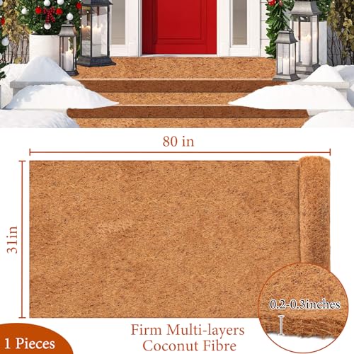 Riare 1 Pack 31 X 80 Inch No Slip Ice and Snow Carpet Mats- Natural Coconut Fiber Carpet for Walkway Safety, Winter Anti-Slip Coco Coir Carpet Runner for Outdoor Front Door Garden Hallway Porch Stairs