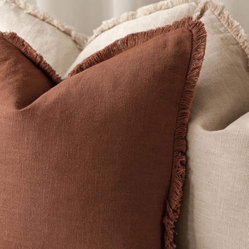 Foindtower Decorative Linen Fringe Throw Pillow Covers Boho Farmhouse Cushion Cover with Tassels Soft Accent Pillowcase for Chair Sofa Bed Living Room Home Decor, 16×16 Inch, 1PC,Fall Rust Orange - color: Late Autumn, size: 16" x 16" (Pack of 1)