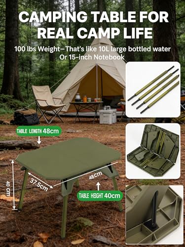 Foldable Camping Table | Adjustable Height Portable Camp Table for Backpacking, Picnic & Car Travel | Compact Small Folding Table with Carrying Bag & Cup Coasters | Camping Essentials