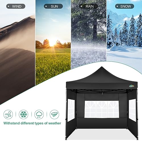 COBIZI 10x10 Pop Up Canopy with Sidewalls Heavy Duty Party Tent with Removable Awning Easy Up Outdoor Canopy Wedding, All Season Windproof&Waterproof with Roller Bag UPF 50+, Black - color: Black, size: 10x10 With 4 Sidewalls